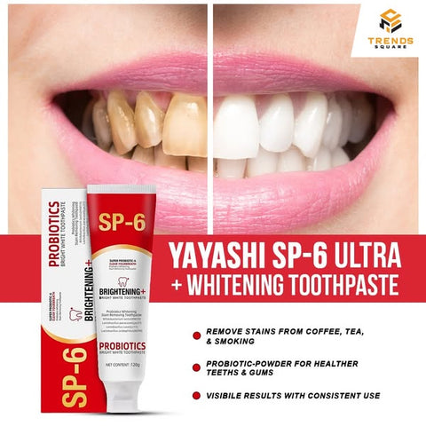 Yayashi Sp-4 Ultra Whitening Toothpaste Probiotic Stain Remover Stain Removing Toothpaste, Protects Gums Freshens Breath, for Everyone - 120 gram